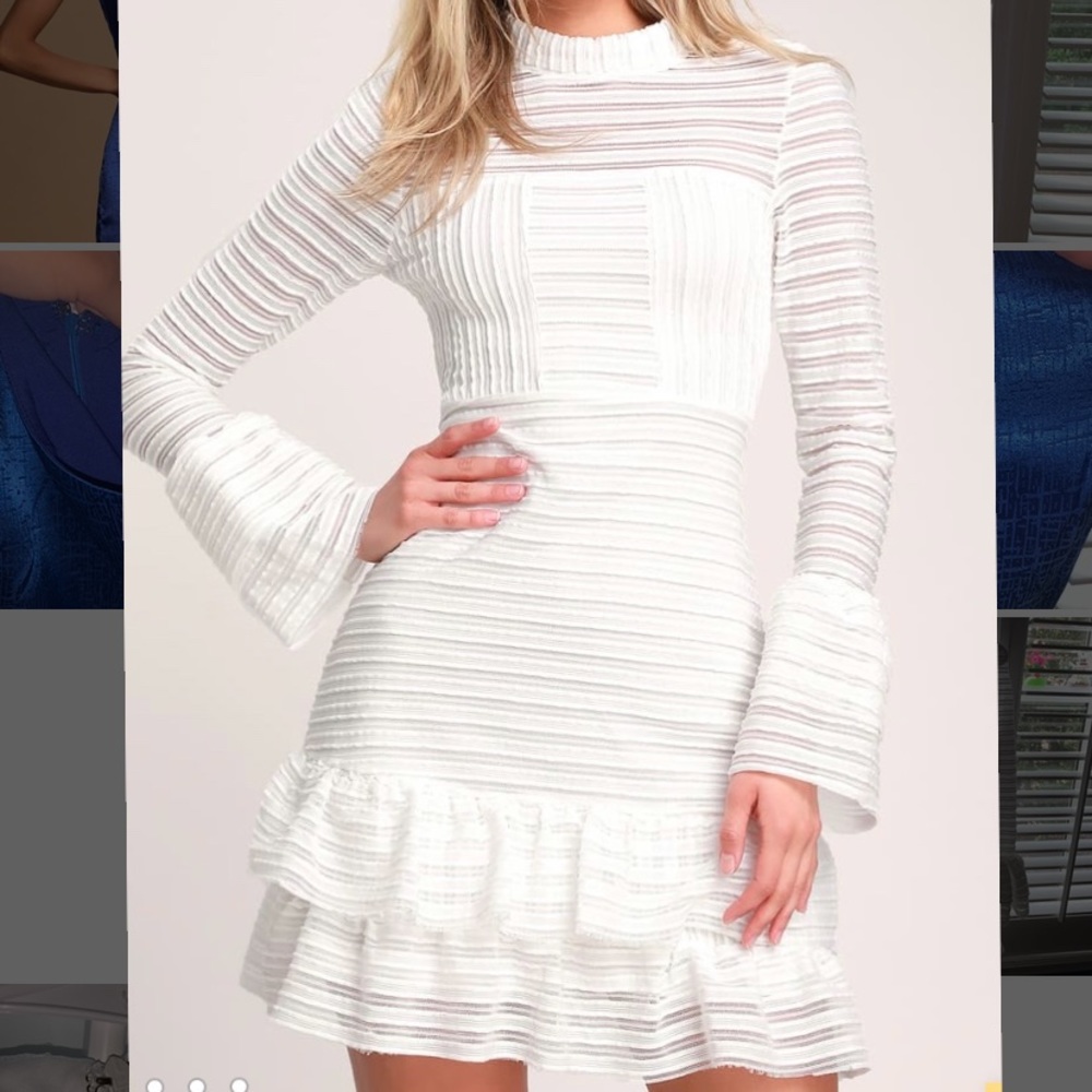 For Always White Ruffled Long Sleeve Mini Dress